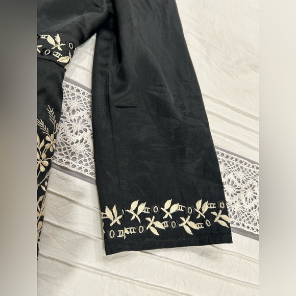 Nanette Lepore black silk & cotton blend embroidered blazer with fringe size 4 - Picture 5 of 10